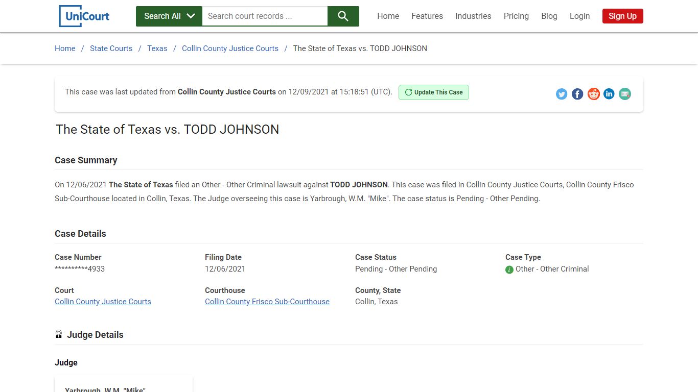 The State of Texas vs TODD JOHNSON | Court Records - UniCourt
